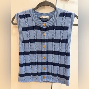 Zara Light Blue and Navy Cable Knit Vest